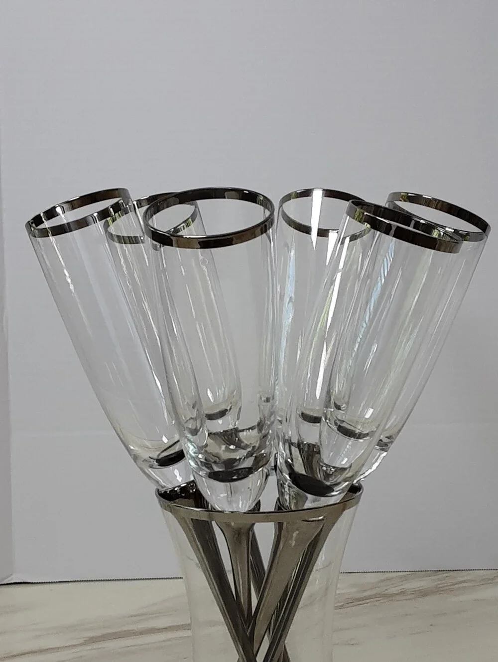 Z-Galleries Champagne Toasting Flutes Silver-Rim Clear Glass Bouquet Set